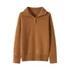 Suéter de Punto Grueso Trenzado Estilo Old Money Nuevo Otoño/Invierno 2026 100% Lana Cuello Solapa Cremallera Media Suéter para Mujer