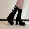 Botines de Plataforma de Tacón Súper Alto para Mujer Chuyuji con Hebilla de Cinturón Retro y Cremallera Lateral, Botas Elásticas Ajustadas