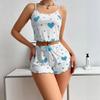 Novo Pijama Feminino Transfronteiriço de Coração Conjunto de Duas Peças Pijama Estilo Quente Conjunto de Duas Peças Pijama Feminino Sexy Slim
