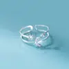 Anillo de Plata de Ley S925 Nalan Estrella Luna del Bosque Anillo de Dedo Doble Capa Pequeño Fresco Estrella y Luna Simples J8388