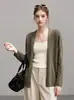 Cardigã casual verde estilo coreano com proteção solar para mulheres, peça externa de tricô fino tipo xale para o início do outono