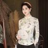 Traje Tang de manga larga para madre joven nuevo de primavera y otoño 2024, camiseta tipo cheongsam con cuello mao chino mejorado para mujer