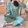 Pijama de Primavera y Otoño para Mujer, Pantalones de Manga Larga, Conjunto de Dos Piezas Casual de Dibujos Animados para Niña, Seda de Leche, Delgado, Traje para Casa