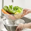 Escorredor de Pia em Aço Inoxidável Cesto Escorredor Tigela de Salada Filtro de Cozinha Lavar Arroz Assar Cozinhar Tigela com Escala Doméstico Batedor de Ovos e Bacia