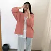 Cardigã de tricô casual, relaxado e sem esforço chique, estilo coreano, com mangas tipo lanterna, para mulheres, nova coleção outono/inverno, suéter casaco de cor sólida, caimento solto
