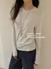 Camiseta Cómoda de Cuello Redondo AMOMI Otoño/Invierno para Mujer, Camiseta Básica Sencilla Amigable con la Piel, Top de Manga Larga de Alta Elasticidad