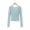 Pura y seductora, camiseta sexy de malla de encaje con manga larga, nueva moda de otoño, corte ajustado, color liso, top tipo jersey, prenda de abrigo