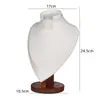 Soporte de Exhibición para Collares de Madera Maciza Color Nogal, Maniquí de Cuello, Soporte para Colgantes y Joyería, Soporte para Joyería de Cuello de Retrato, Superficie de Terciopelo de Cuero, Blanco y Negro
