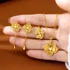 Conjunto de Collar, Pendientes y Anillo Flor Hueca Estilo Chino, Estilo Étnico Oro de Arena Vietnamita, Joyería Duradera Venta Directa