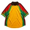 Camisa de Futebol Polo Retro com Blocos de Cor e Decote em V de Manga Curta, Camisa Esportiva de Futebol Vintage Solta e Oversized Estilo Americano