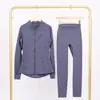 Conjunto de jaqueta com gola alta e calça cropped da marca LULU DF, em estoque, entrega direta, justo, respirável, elástico, com zíper dourado