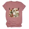 Camiseta redonda de manga corta para mujer, de moda y única, con diseño de calavera, cabeza de toro, floral, suculentas, estilo europeo y americano, del sitio independiente Amazon Wish