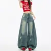 Jeans Rotos de Estilo High Street Americano para Mujer 2025 Tendencia Versátil Nuevos Pantalones de Invierno Sueltos de Pierna Ancha para Figuras Pequeñas