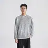 Também Pare de Camiseta Listrada de Manga Longa Falsa de Duas Peças Outono Masculina Estilo Coreano Uso Diário no Trabalho Casual Versátil Gola Redonda Manga Longa