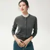 Cardigã 100% lã merino fina de imitação, de abotoamento simples, cardigã de malha simples, cardigã feminino, gola redonda, suéter de outer wear