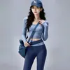 Conjunto Casual Deportivo para Mujer, Bloque de Color Falso Dos Piezas Mangas Largas Pantalones de Cintura Alta, Transpirable Adelgazante Pilates Fitness Set para Mujer