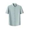 Camisa solta de manga curta plus size para homens, leve, para o verão, business casual, não amassa, cor sólida, com colarinho, top tipo camiseta