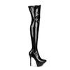 Botas de Moda Transfronteiriças Bico Fino Salto Agulha Couro Envernizado Cano Alto Tamanho Grande Botas Femininas Site Independente Amazon