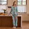[Edición Flamenco Pedida por el Cliente] Pijama de Seda Helada Estilo Ins para Mujer, Conjunto de Ropa de Casa de Manga Larga de Alta Gama para Mujer, Primavera y Otoño