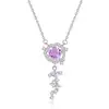Pedra de Cristal Natural Nunca Desbota Colar com Design de Rosa Colar de Prata S925 Pingente de Pedra Preciosa de Corte Floral de Alta Qualidade