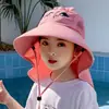 Sombrero de Sol de Ala Ancha para Niños, Primavera y Verano, con Protección para el Cuello, Aplique 3D de Dibujos Animados y Correa a Prueba de Viento, Sombrero de Cobertura Total para Protección Solar al Aire Libre para Bebés