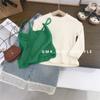 Camisola de Punto en Capas para Niña Suéter Estilo Coreano Camiseta Básica de Canalé para Niños Jeans con Encaje para Bebé Ropa de Comercio Exterior de Moda