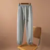 Calça de moletom cinza para mulheres, novo estilo primavera e outono 2026, casual, para pessoas baixinhas, algodão, solta, estilo lanterna, outono, com punho