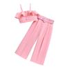 Comercio Exterior Transfronterizo Explosiones de Verano Conjunto de Tres Piezas para Niñas de Ocio con Camisola de Volantes y Pantalones de Color Sólido con Cinturón