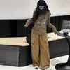 Conjunto de primavera y otoño para niña: Conjunto de dos piezas: camiseta básica de manga larga y pantalones cargo de pierna ancha, elegante atuendo de otoño para niños mayores