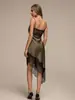 Ropa Popular para Mujer Transfronteriza, Estilo Ins Europeo y Americano Dulce y Fresca Asimétrica Casual Vestido de Encaje