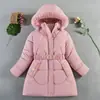 Casaco de Inverno para Meninas, Jaqueta Grossa Nova de Algodão, Comprimento Médio, Ajuste na Cintura, Emagrecimento, Estilo Exportação, Fabricante para Crianças Mais Velhas