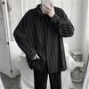 Camisa Risca de Giz Manga Longa Escura para Estudantes Masculinos Estilo Coreano Tendência Ins Harajuku Camisa Japonesa Top Fino Jaqueta