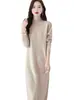 Vestido de Tricô Meia-Gola para Mulheres, Acima do Joelho Lã Fina Outono e Inverno Solto de Comprimento Médio Vestido Suéter Pulôver Camada Base