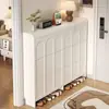 Zapatero estilo crema con puerta abatible para entrada de casa, mueble de recibidor integrado, ahorra espacio, ultradelgado, zapatero de múltiples niveles