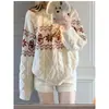 Suéter Fair Isle Boneco de Neve Suéter Estilo Preguiçoso Outono Inverno Atmosfera de Natal Roupa de Menina Doce Cardigã de Tricô