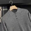 Suéter masculino de cashmere, adequado para outono e inverno, estilo business casual, alta elasticidade, tamanho grande, camisa de manga longa, gola polo, camisa de malha