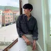 Camisa Jeans Workwear Retrô Masculina High-End Estilo Coreano Solta Manga Longa Top Tendência Versátil Jaqueta Camisa Azul