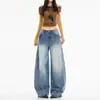 Jeans holgados de pierna ancha con estampado de huella de gato naranja para jóvenes mujeres, adelgazantes, modernos, versátiles, pantalones curvos de largo hasta el suelo