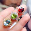 Novo anel de prata 925 incrustado com olivina natural granada topázio diamante Wai abertura ajustável anel feminino