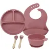 Tazón de silicona de doble asa para niños con tapa antipolvo vajilla aprende a comer traje de alimentación integrado suministro directo de fábrica transfronterizo