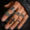 Anillo Punk Cara de Calavera Oscura Transfronterizo Europeo y Americano Conjunto de Anillos Exagerados Vintage Araña Carta de Póker