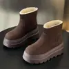 Botines Peludos 2025 Nuevos Otoño e Invierno Cálidos con Cremallera Trasera Suela Gruesa Botas de Nieve Botines de Algodón Retro Boken