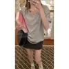 Nueva Camiseta Casual de Verano 2026 Estilo Coreano Adelgazante Holgada Cuello en V Color Sólido Manga Corta para Mujer