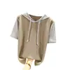 Sudadera de Manga Corta de Seda de Hielo para Verano Camiseta de Media Manga para Estudiantes Femeninas Estilo Coreano Casual Holgada Versátil Prenda Exterior