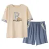Pijama de Pareja Verano Hombres Algodón Puro Rayas Manga Corta Pantalones Cortos Agradable a la Piel Casual Talla Grande Hombres Delgado Conjunto de Ropa para el Hogar