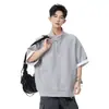 Camisa Polo Deconstruida Estilo Americano con Bloques de Color, Cuello Camisero, Manga Corta, Unisex, Diseño Holgado de Verano, Camiseta Casual para el Trabajo