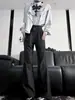 Bufanda-cuello de cinta de alta gama camisa de manga larga para hombres y mujeres verano nuevo estilo chino nicho sentido de diseño camisa holgada guapo pícaro