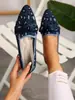 Sapatos Rasos Elegantes de Bico Fino Tamanho Grande para Mulheres 2025 Modernos Fly-Knit Slip-On Laço Casual Respirável Sapatos com Combinação de Cores