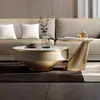 Mesa de centro em ardósia multifuncional, estilo italiano moderno de luxo leve cor creme, design simples para sala de estar, novo modelo para apartamentos pequenos, combinação redonda