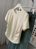 ¡Camiseta de manga corta con diseño plisado y fruncido en la cintura para mujer! Camiseta Casual de Verano de Cuello Redondo Adelgazante Corta Estilo Coreano Hombro Normal